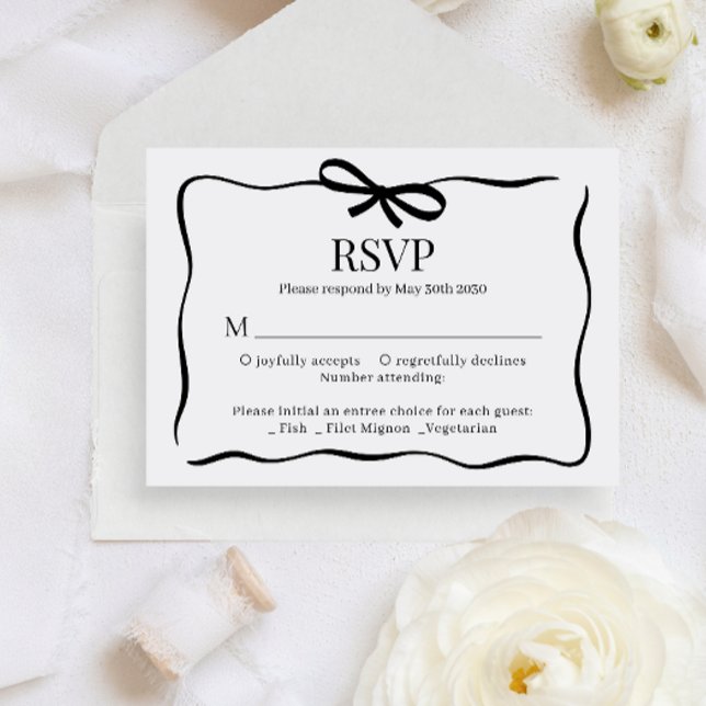 BUDGET Whimsical Svart Flibbons Bröllopsmeny Rsvp Tilläggskort (Skapare uppladdad)