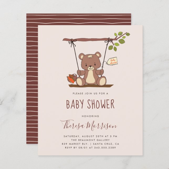 Budget Whimsical Teddybjörn Baby Shower (Fram/baksida)