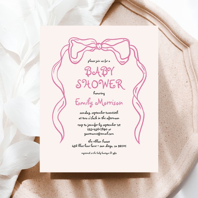 Budget Whimsiky Quirky  Rosa Bow Baby Shower Flygblad (Skapare uppladdad)