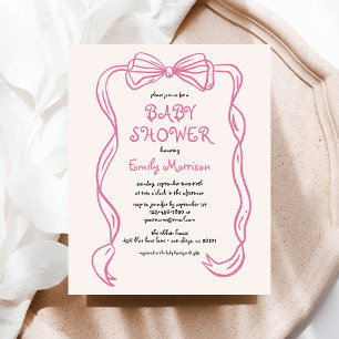 Budget Whimsiky Quirky Rosa Bow Baby Shower Flygblad
