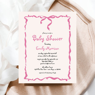Budget Whimsiky Quirky Rosa Bow Baby Shower Flygblad