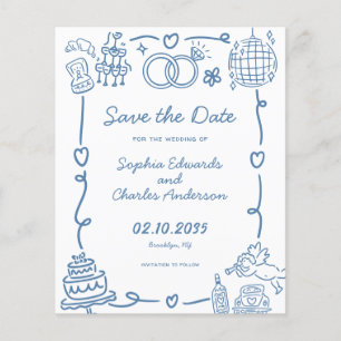 Budget Whimsique Doodles Bröllop spara datum