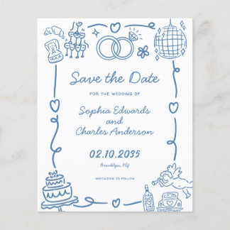 Budget Whimsique Doodles Bröllop spara datum