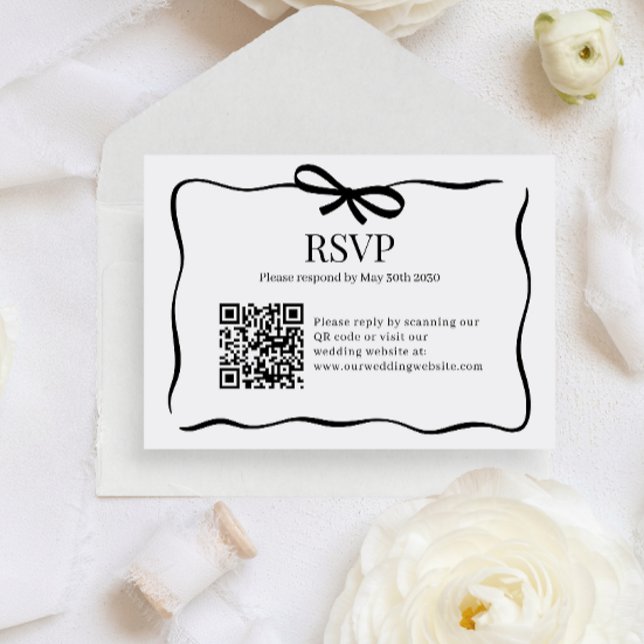 BUDGET Whimsy Black Bow Tie Wedding QR Code Rsvp Tilläggskort (Skapare uppladdad)