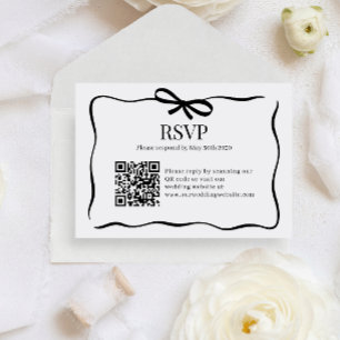 BUDGET Whimsy Svart Flibbons Bröllop QR-kod Rsvp Tilläggskort