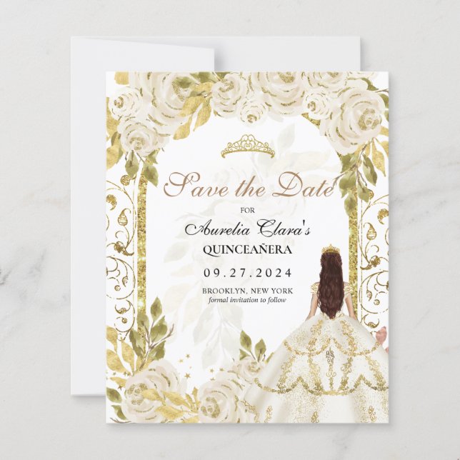 BUDGET White Blommigt Princess Guld Arch Quinceane (Framsida)