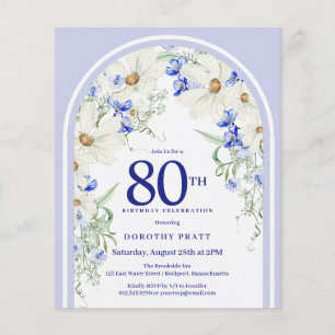 Budget White Blue Blommigt Arch 80 Birthday Inbjud