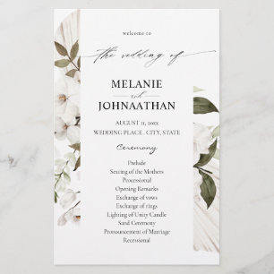 Budget White Boho Blommigt Bröllop Ceremony MED Flygblad
