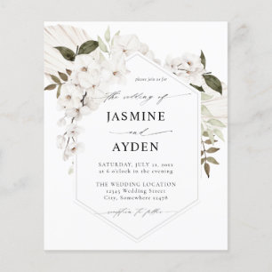 Budget White Boho Blommigt Bröllop Flygblad