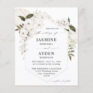 Budget White Boho Blommigt Bröllop V2 LN Flygblad