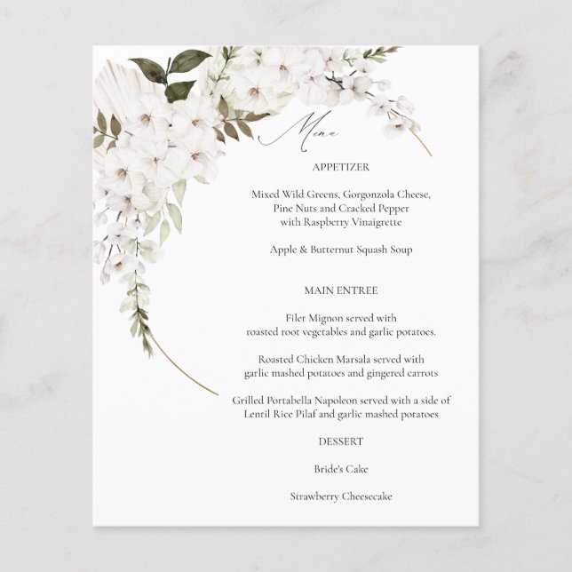 Budget White Boho Blommigt Menu Flygblad (Framsidan)