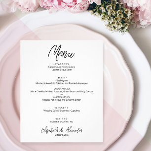 Budget White Bröllop Menu Flygblad