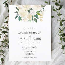 Budget White Flowers Boho Bröllop Inbjudan Vykort
