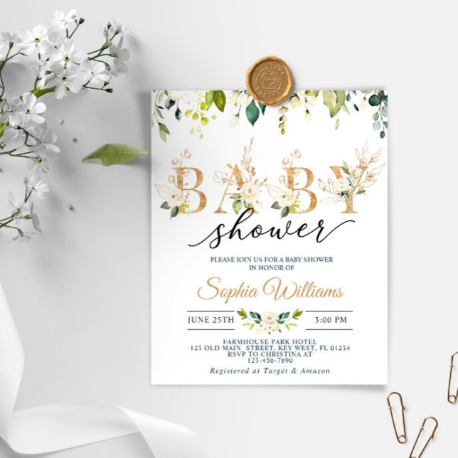 Budget White & Guld Eucalyptus Baby Shower Inbjuda (Skapare uppladdad)