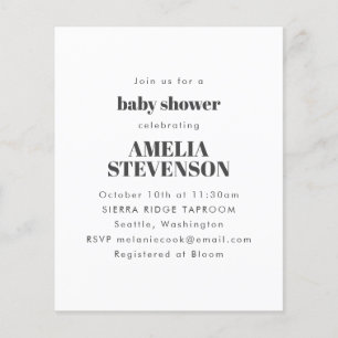 Budget White Minimalist Baby Shower-inbjudan