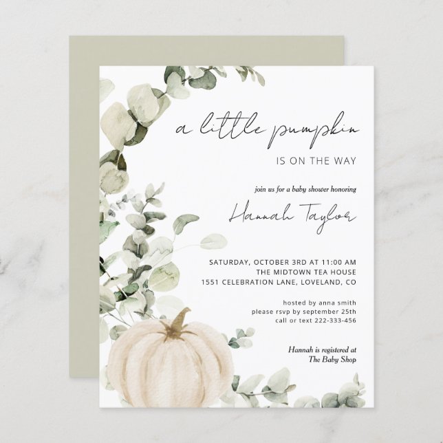 Budget White Pumpkin Fall Baby Shower-inbjudan (Fram/baksida)