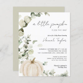 Budget White Pumpkin Fall Baby Shower-inbjudan