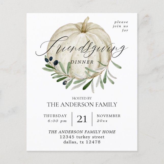 Budget White Pumpkin Friendsgiving Flygblad (Framsidan)