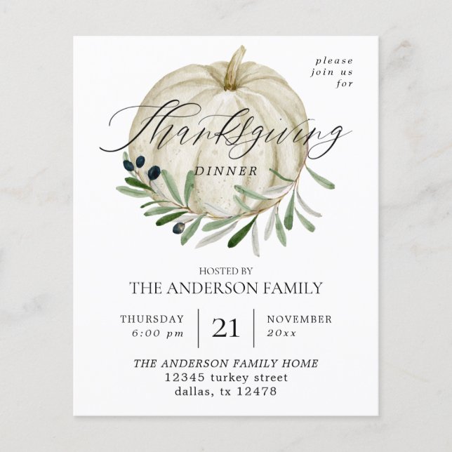 Budget White Pumpkin-Thanksgiving Flygblad (Framsidan)