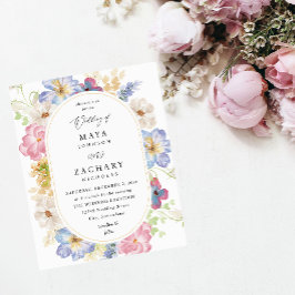 Budget White Rosa & Lila Blommigt Bröllop Flygblad