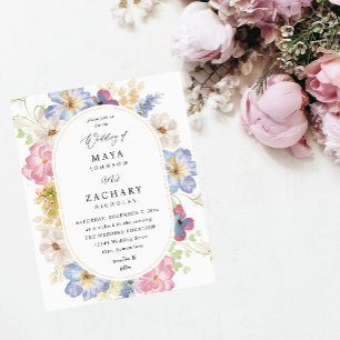 Budget White Rosa & Lila Blommigt Bröllop Flygblad
