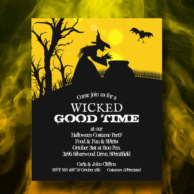 Budget Wicked Witch Silhouette Halloween-Inbjudnin (Budget Wicked Witch Silhouette Halloween Invitations on value 110 lb  paper)