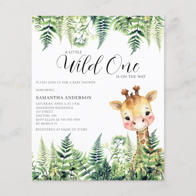 Budget Wild One Giraff Bebis Shower Inbjudan Flygblad (Framsidan)