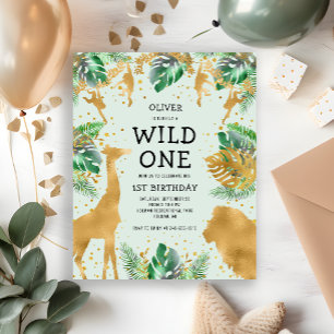 Budget Wild One Grön Guld Safari Inbjudan
