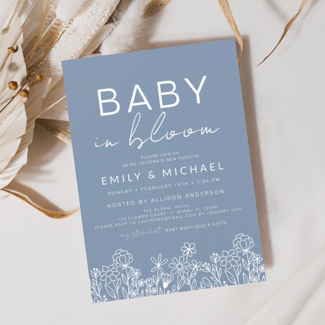 Budget Wildblomma Baby i Bloom Shower Dusty Blue (Skapare uppladdad)