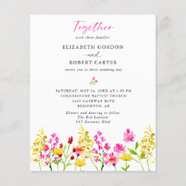 Budget Wildblomma Bröllop Watercolor Elegant