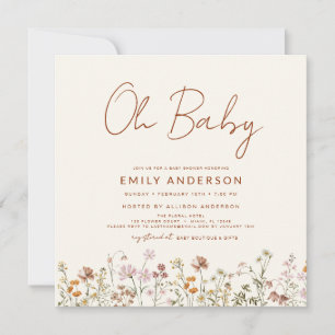 Budget Wildblomma Oh Baby Shower Blommigt Inbjudningar