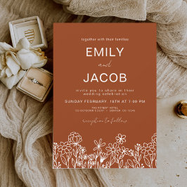 Budget Wildblomme Burnt Orange Botanical Bröllop Flygblad