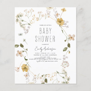 Budget Wildblommor Boho Baby Shower Elegant Modern Flygblad