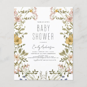Budget Wildblommor Boho Baby Shower Elegant Modern Flygblad