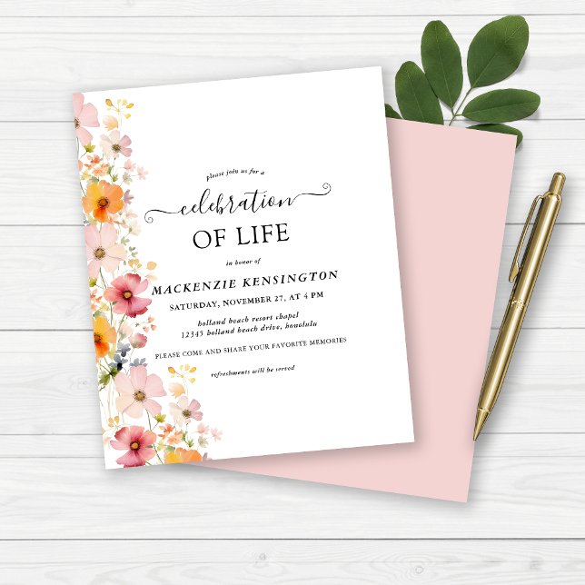 Budget Wildblommor Firande i Life Memorial (Budget Wildflowers Celebration of Life Memorial Invitation)