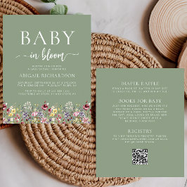 Budget Wildblommor Sage Grönt QR Code Baby Shower