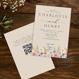 Budget Wildblommor Simple QR Code Garden Wedding Inbjudningar