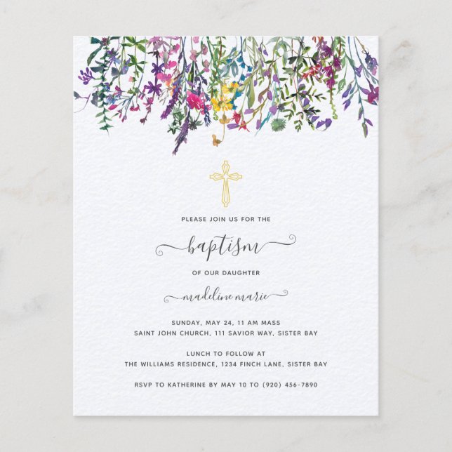 BUDGET Wildbloms - inbjudan till Meadow Baptism (Framsida)