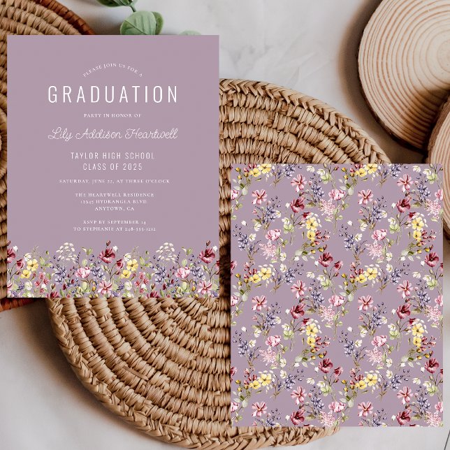Budget Wildflower Mönster Mauve Grad Festin Inbjud (Skapare uppladdad)