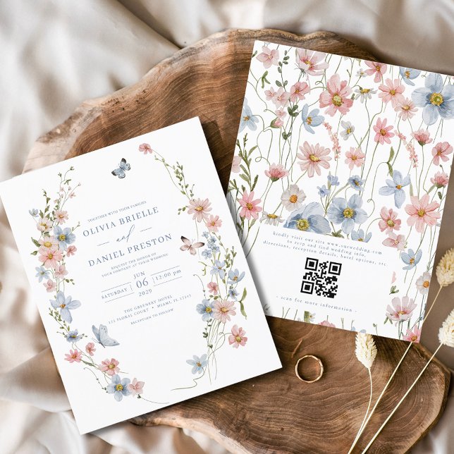 Budget Wildflower QR-kod Bröllopsinbjudan (Skapare uppladdad)