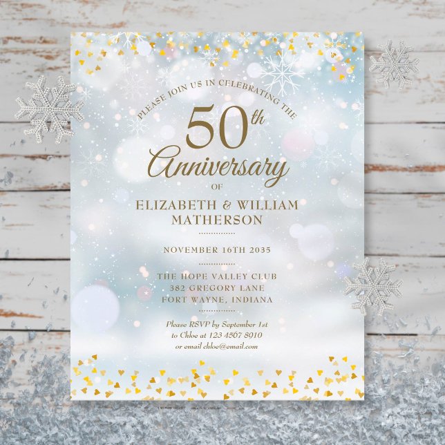 Budget Winter 50-årsjubileum Guldhjärtan Invite (Skapare uppladdad)