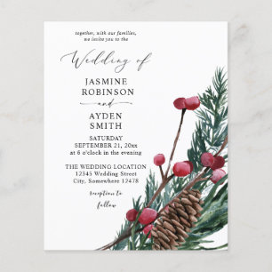 Budget Winter Berries & Gräs Greenery Bröllop Flygblad