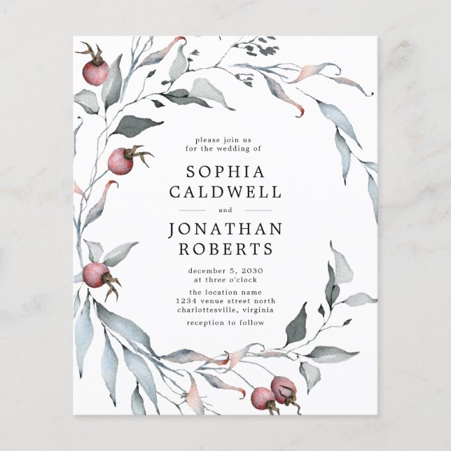 Budget Winter Berries QR Code Wedding bjudande (Framsida)