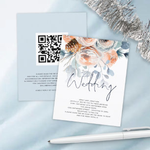 BUDGET Winter Blommigts QR Code Wedding bjudande