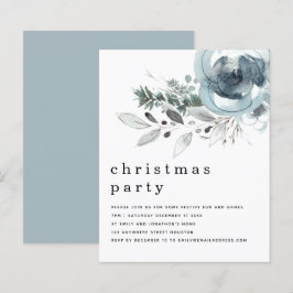 Budget Winter Blue-Blommigtar jul Party Inbjudan
