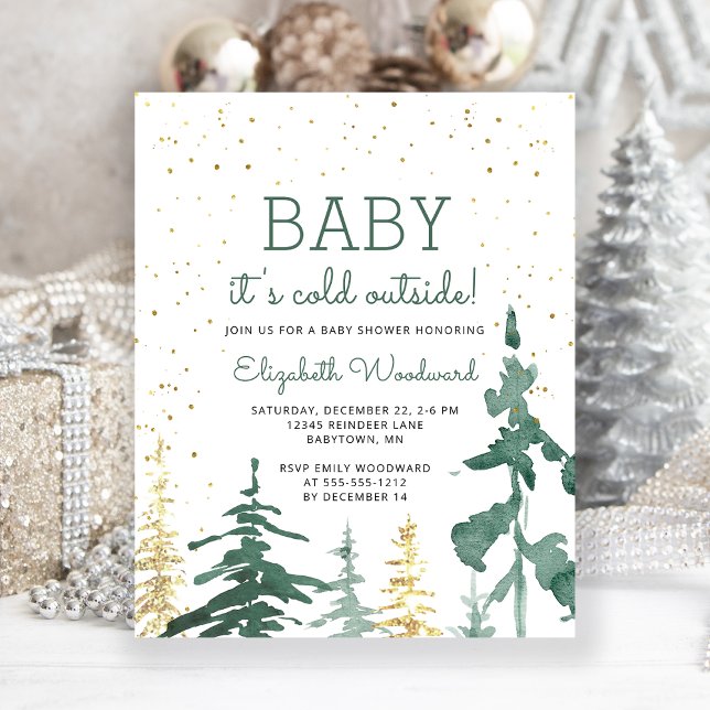 Budget Winter Forest Baby Shower Inbjudan (Skapare uppladdad)