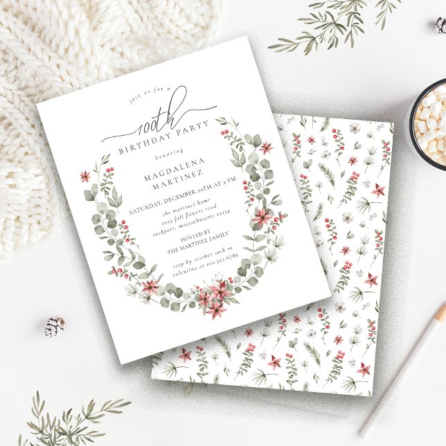 Budget Winter Greenery Red Blommigt 100th Birthday (Skapare uppladdad)