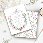 Budget Winter Greenery Red Blommigt 50:e födelseda<br><div class="desc">Den moderna gröntens vattenfärg Boho botanical ram accentueras med små poinsettiablommor.</div>