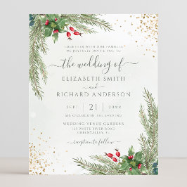 Budget Winter Helgdag Greenery Wedding bjudande