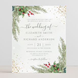 Budget Winter Helgdag Greenery Wedding bjudande